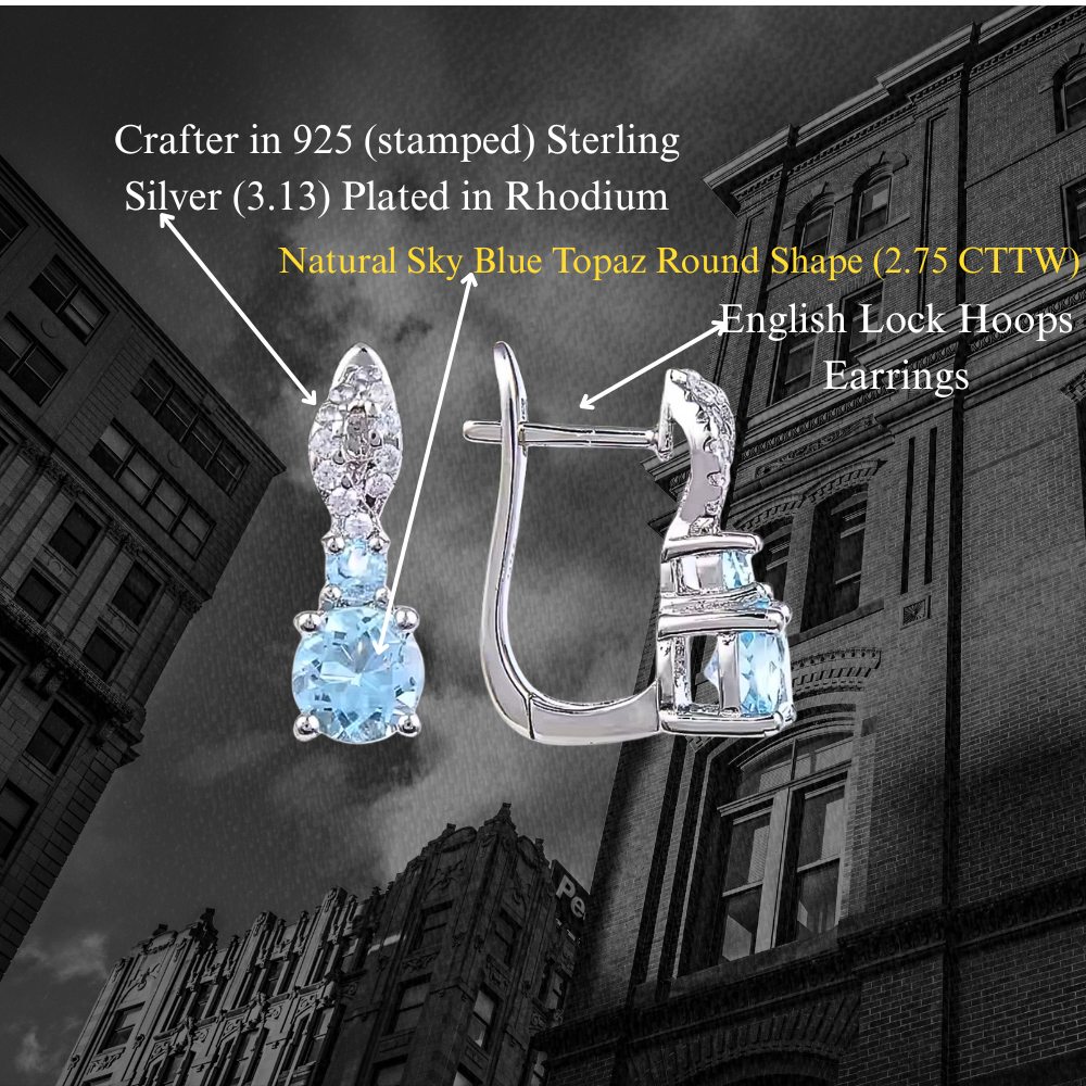 Goal - Natural Blue Topaz Earrings 925 Sterling Silver Plated in Rhodium