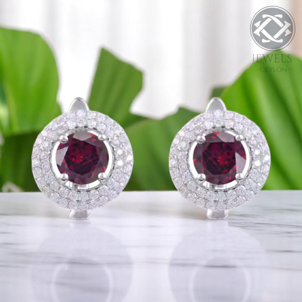 Lucky - Natural Garnet Earrings 925 Sterling Silver Plated in Rhodium
