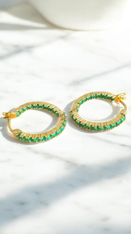 BRAVE (GREEN AGATE) – NATURAL GREEN AGATE GEMSTONE HOOP EARRING IN 925 STERLING SILVER
