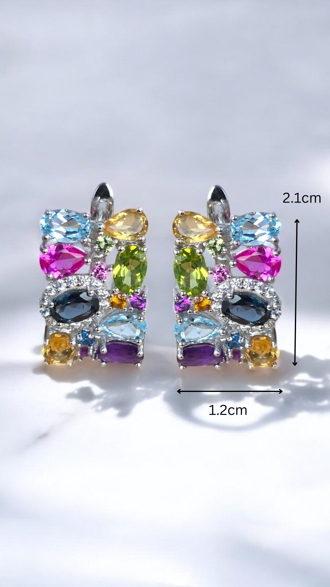 FEARLESS – CITRINE, AMETHYST, LONDON BLUE TOPAZ, PERIDOT, AND SKY BLUE TOPAZ GEMSTONE EARRINGS IN 925 STERLING SILVER
