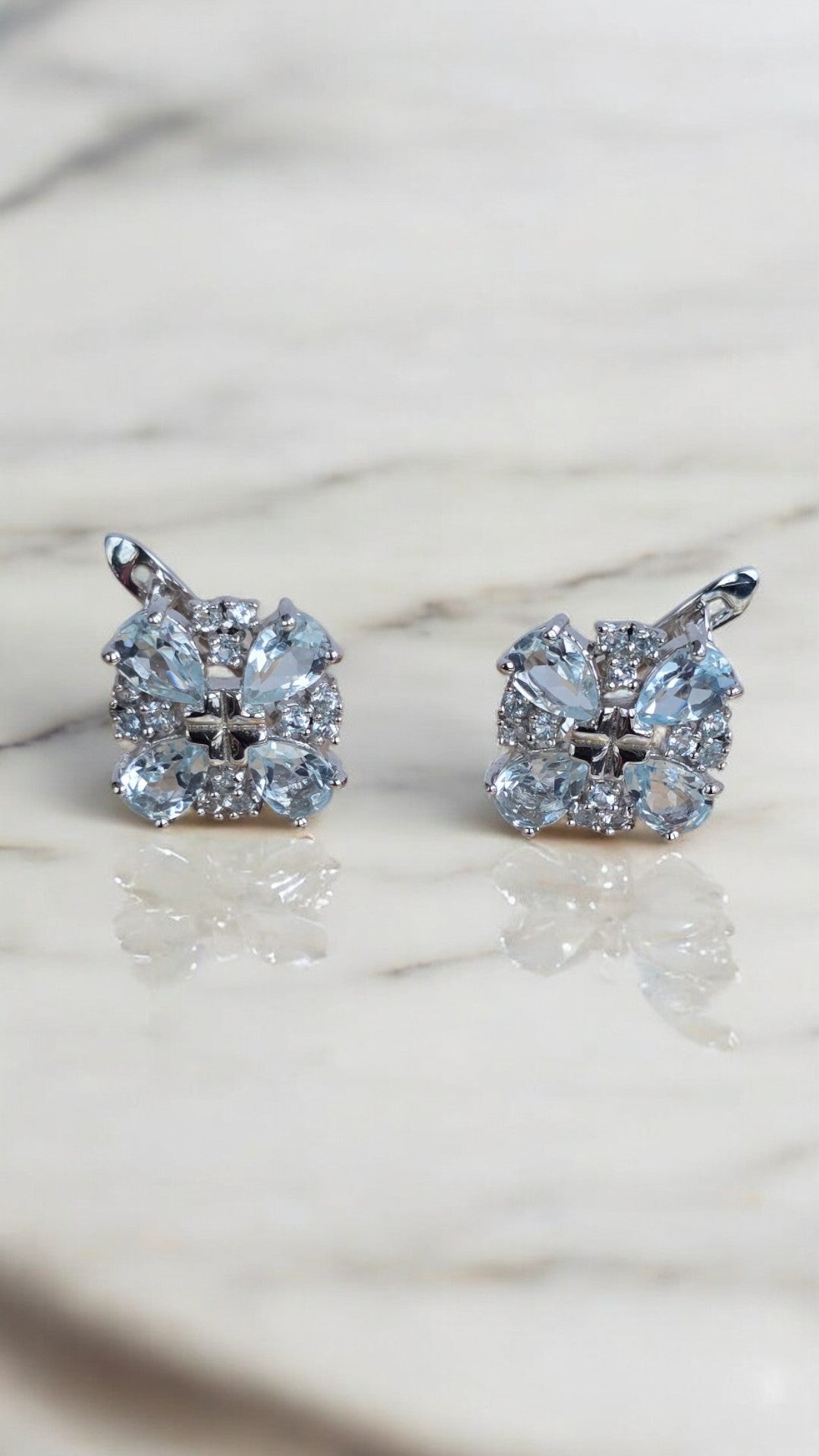 STARLIGHT– SKY BLUE TOPAZ GEMSTONE CLUSTER EARRINGS IN 925 STERLING SILVER PLATED IN RHODIUM