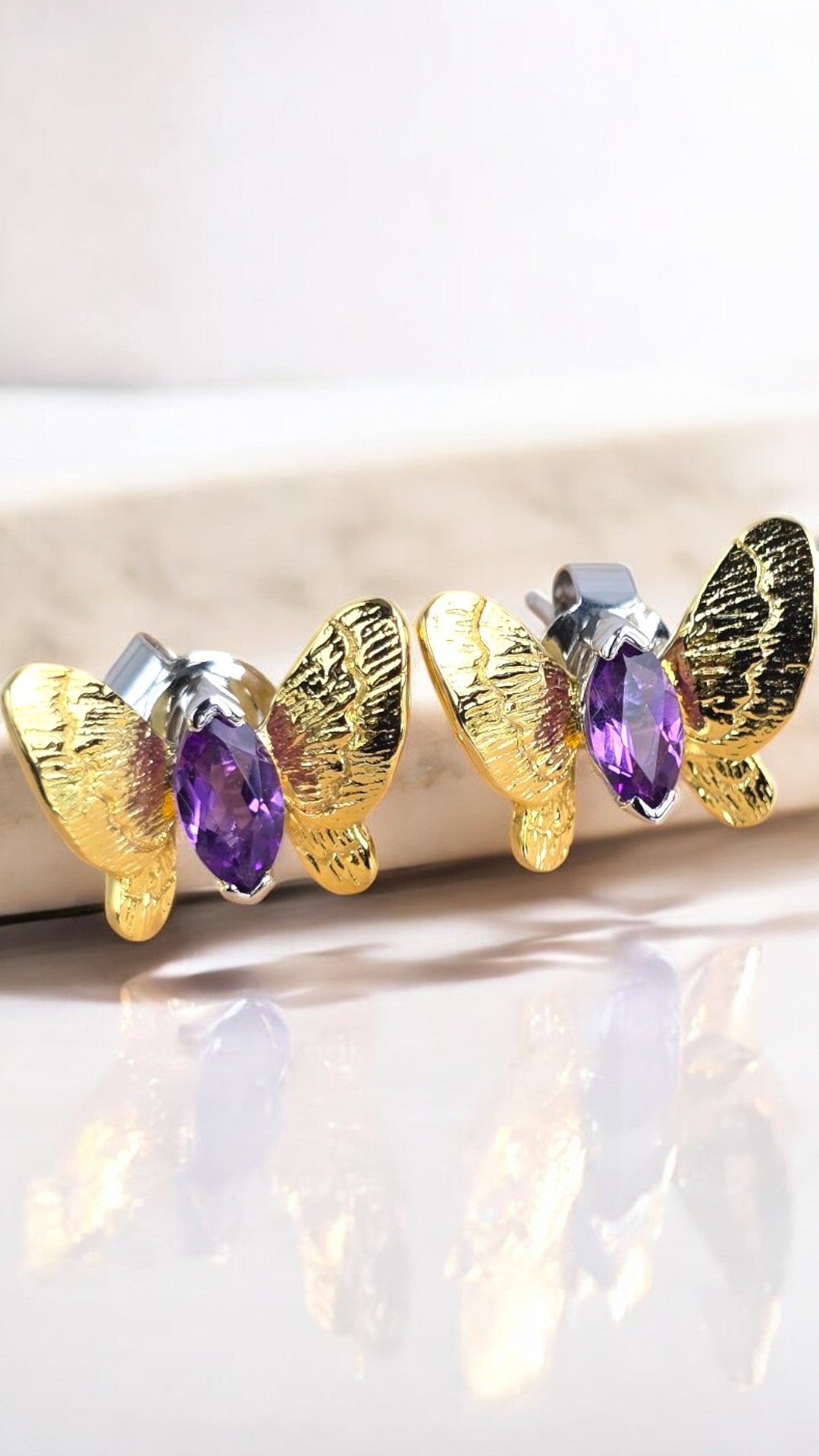 SARAH – NATURAL AMETHYST GEMSTONE BUTTERFLY EARRING IN 925 STERLING SILVER