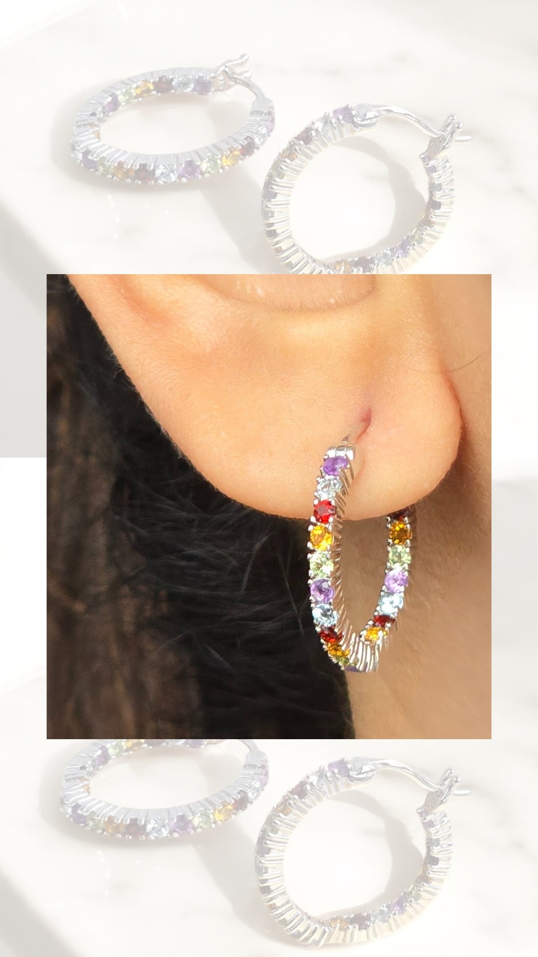 BRAVE – A MIX OF AMETHYST SKY BLUE TOPAZ GARNET CITRINE PERIDOT GEMSTONES EARRING IN 925 STERLING SILVER