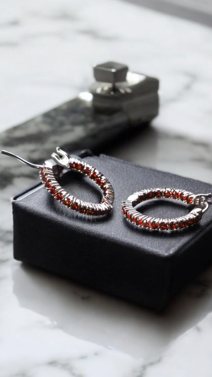 BRAVE – NATURAL GARNET GEMSTONE HOOP EARRING IN 925 STERLING SILVER