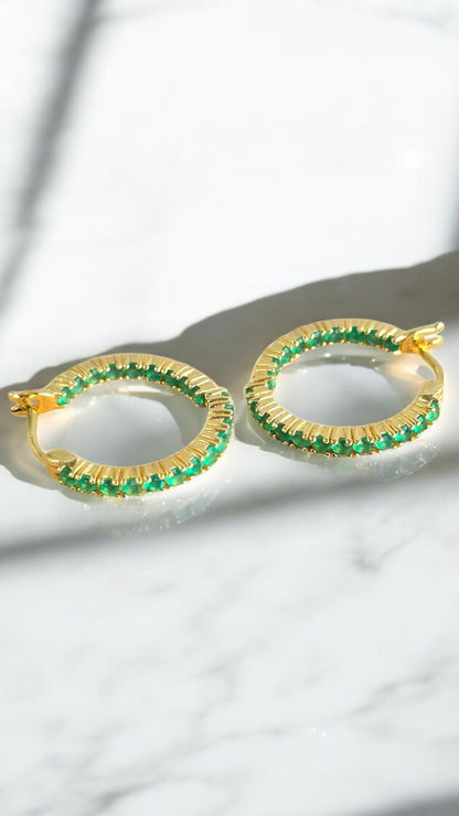 BRAVE (GREEN AGATE) – NATURAL GREEN AGATE GEMSTONE HOOP EARRING IN 925 STERLING SILVER