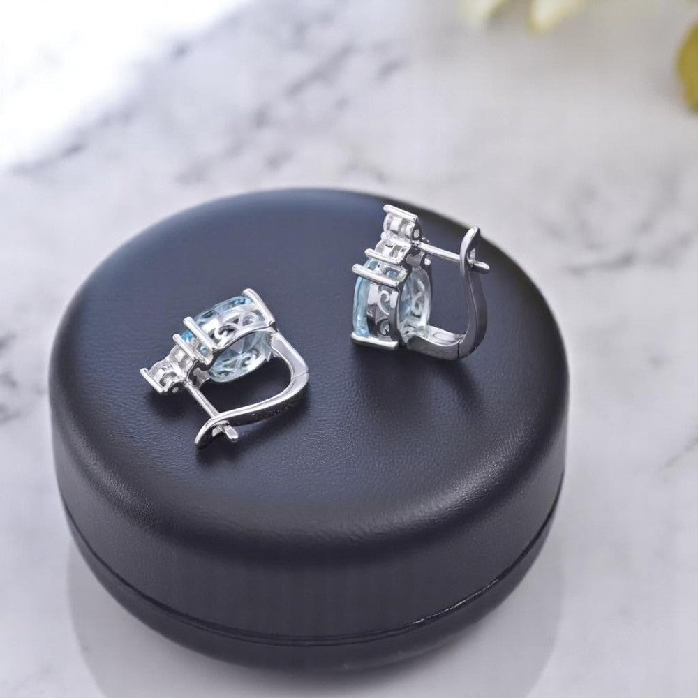 EMPRESS – NATURAL SKY BLUE TOPAZ GEMSTONE EARRINGS IN 925 STERLING SILVER