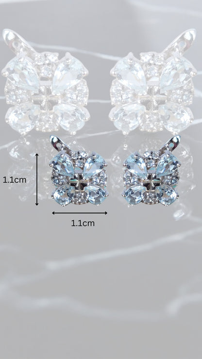 STARLIGHT– SKY BLUE TOPAZ GEMSTONE CLUSTER EARRINGS IN 925 STERLING SILVER PLATED IN RHODIUM