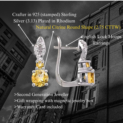 GOAL – CITRINE GEMSTONE EARRINGS IN 925 STERLING SILVER