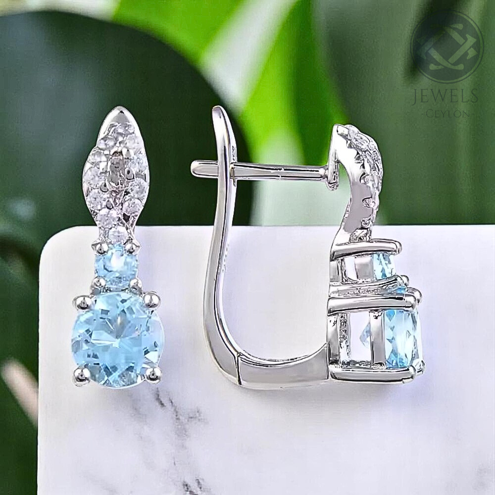 Goal - Natural Blue Topaz Earrings 925 Sterling Silver Plated in Rhodium