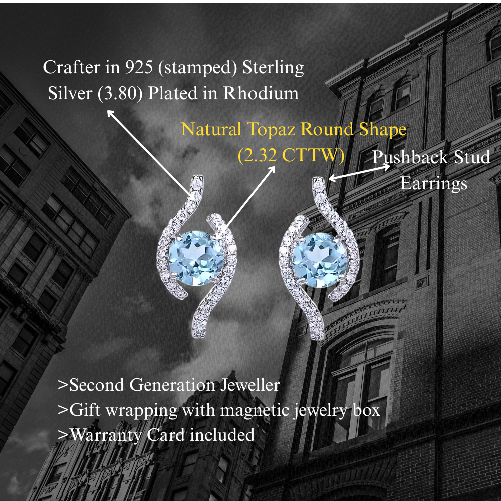Higher - Natural Blue Topaz Earrings 925 Sterling Silver Plated in Rhodium