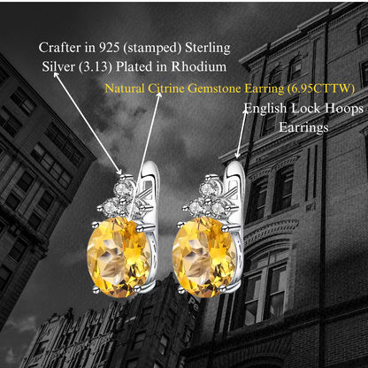 Empress - Natural Citrine Earrings 925 Sterling Silver Plated in Rhodium