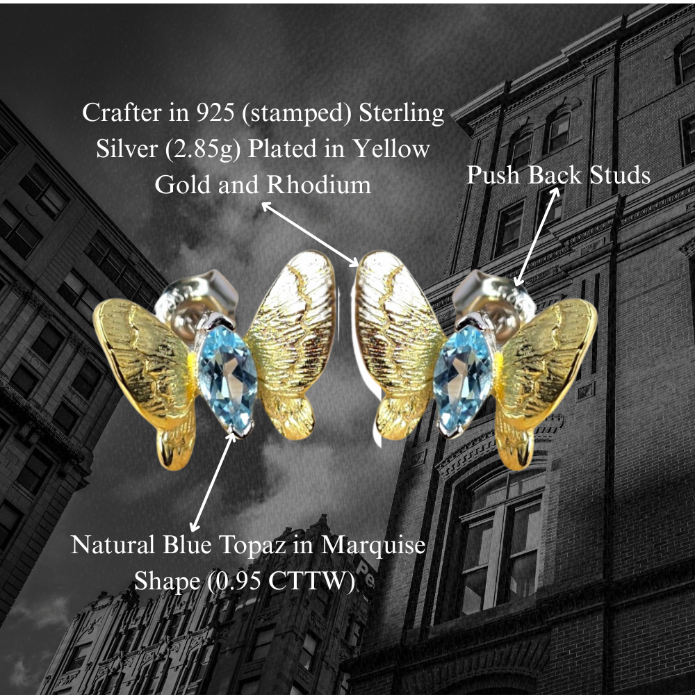 SARAH - NATURAL BLUE TOPAZ GEMSTONE BUTTERFLY EARRING IN 925 STERLING SILVER