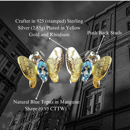 SARAH - NATURAL BLUE TOPAZ GEMSTONE BUTTERFLY EARRING IN 925 STERLING SILVER