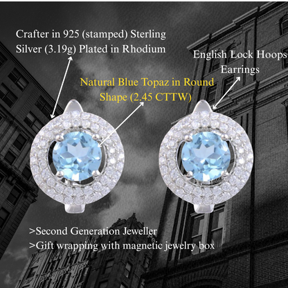 Lucky - Natural Blue Topaz Earrings 925 Sterling Silver Plated in Rhodium