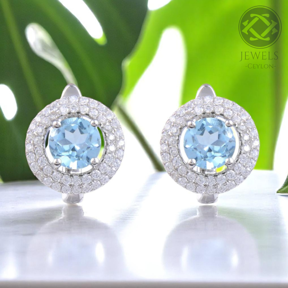 Lucky - Natural Blue Topaz Earrings 925 Sterling Silver Plated in Rhodium