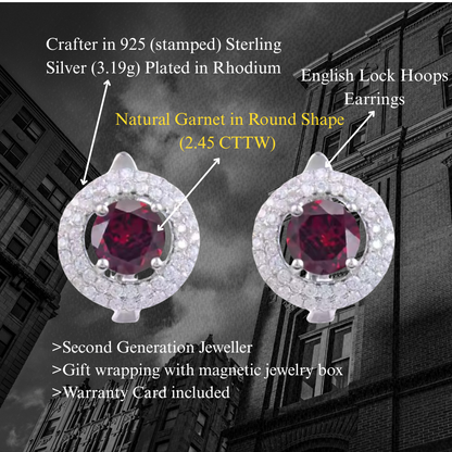 Lucky - Natural Garnet Earrings 925 Sterling Silver Plated in Rhodium