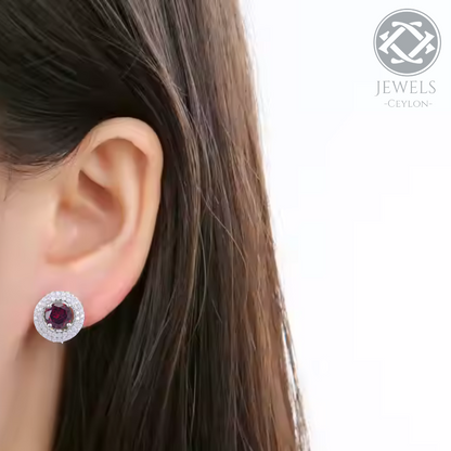 Lucky - Natural Garnet Earrings 925 Sterling Silver Plated in Rhodium