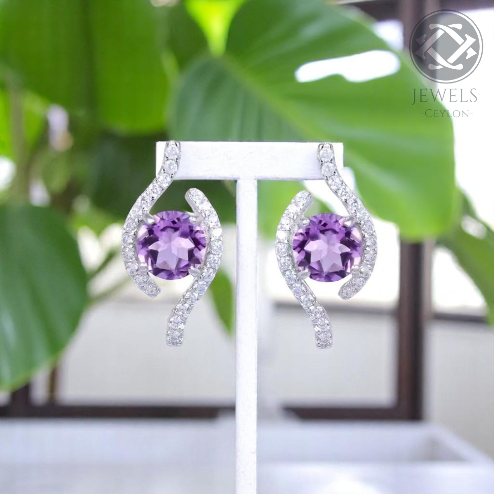 Higher - Natural Amethyst Earrings 925 Sterling Silver Plated in Rhodium