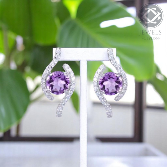 Higher - Natural Amethyst Earrings 925 Sterling Silver Plated in Rhodium