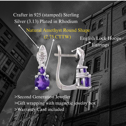 Goal - Natural Amethyst Earrings 925 Sterling Silver Plated in Rhodium