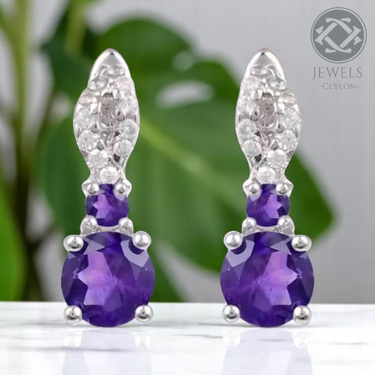 Goal - Natural Amethyst Earrings 925 Sterling Silver Plated in Rhodium