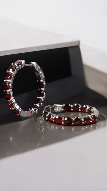 TENACITY – NATURAL GARNET GEMSTONE HOOP EARRING IN 925 STERLING SILVER