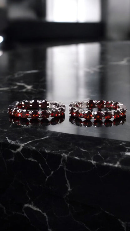 TENACITY – NATURAL GARNET GEMSTONE HOOP EARRING IN 925 STERLING SILVER
