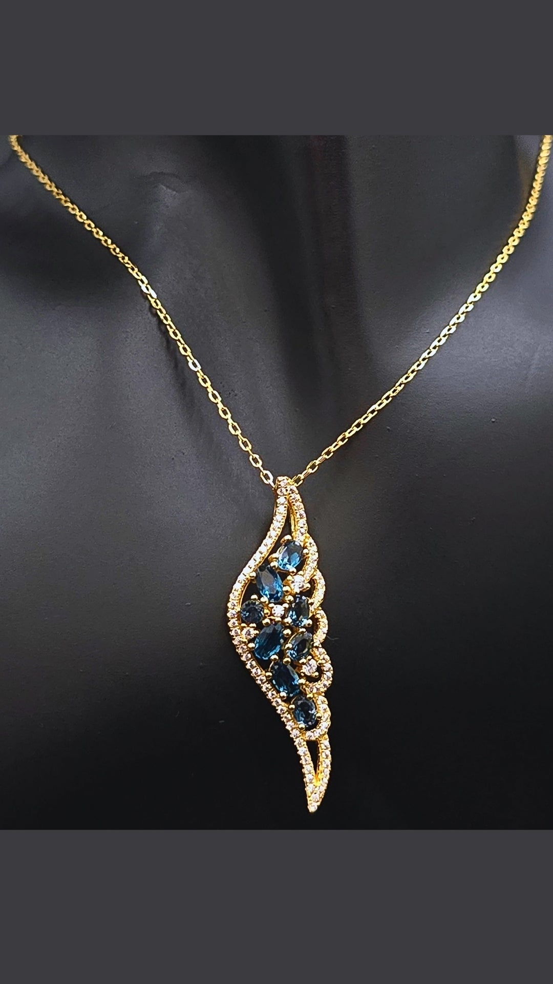 ZARA - NATURAL LONDON BLUE TOPAZ GEMSTONE NECKLACE IN 925 STERLING SILVER
