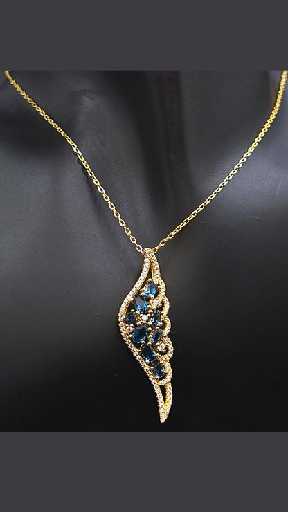 ZARA - NATURAL LONDON BLUE TOPAZ GEMSTONE NECKLACE IN 925 STERLING SILVER