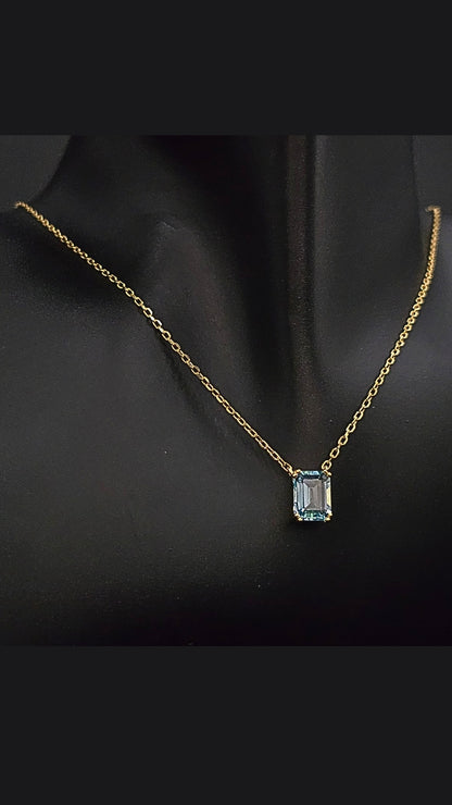 KORA - NATURAL LARGE BLUE TOPAZ GEMSTONE NECKLACE IN 925 STERLING SILVER