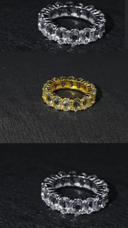ETERNAL - Natural Sky Blue Topaz Gemstone Eternity Ring 925 Sterling Silver Plated in Yellow Gold