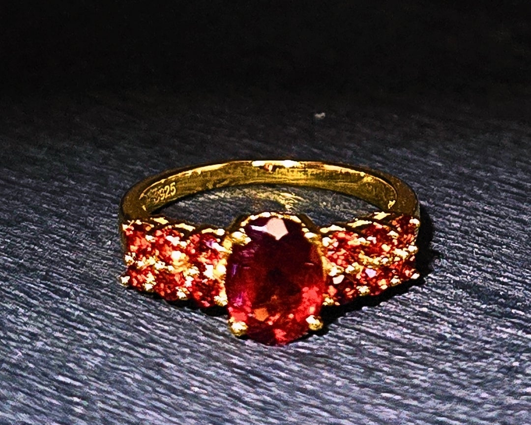 ROYAL – GARNET GEMSTONE RING PLATED IN YELLOW GOLD (Size 6 & size 7)