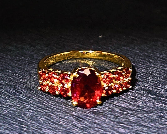 ROYAL – GARNET GEMSTONE RING PLATED IN YELLOW GOLD (Size 6 & size 7)