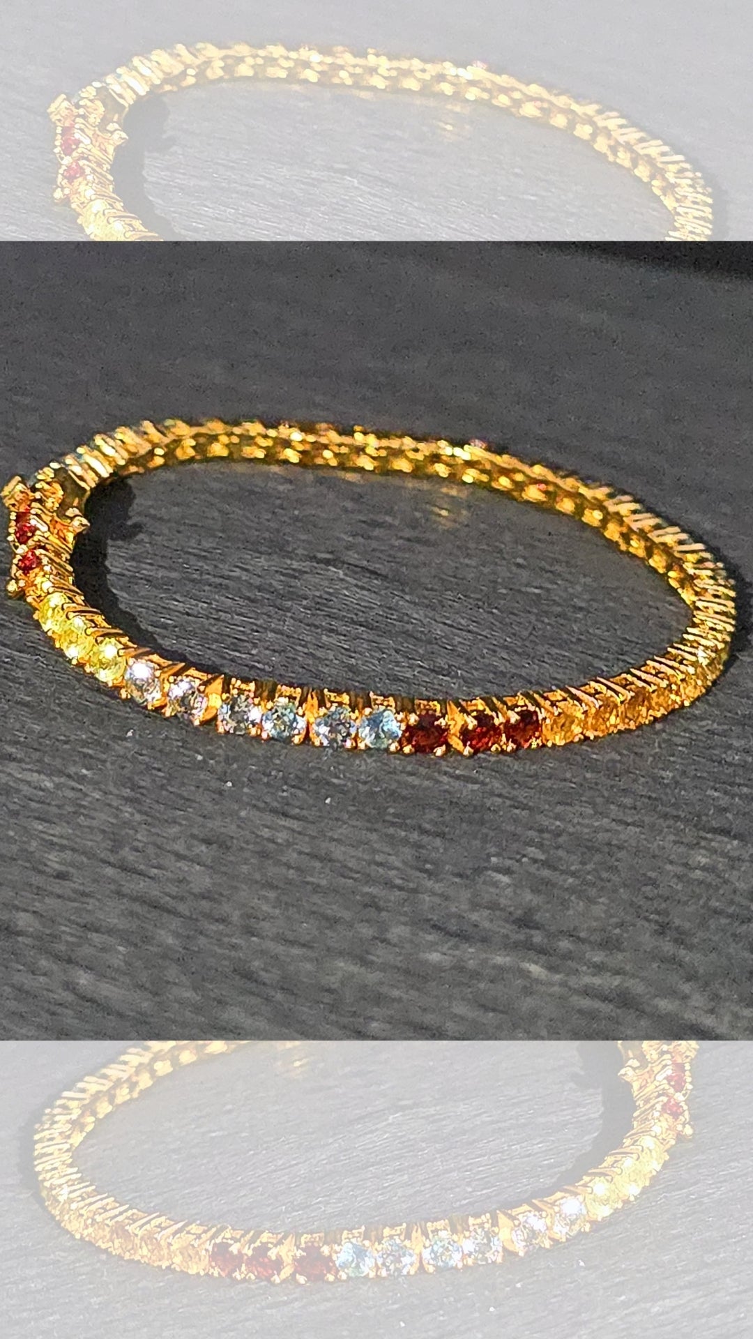 AURA - RAINBOW GEMSTONE (Round Cut) BRACELET IN 925 STERLING SILVER PLATED IN YELLOW GOLD