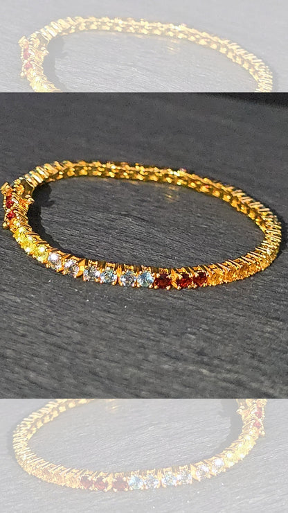 AURA - RAINBOW GEMSTONE (Round Cut) BRACELET IN 925 STERLING SILVER PLATED IN YELLOW GOLD