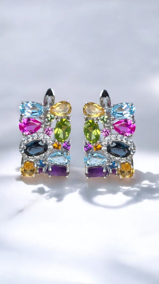 FEARLESS – CITRINE, AMETHYST, LONDON BLUE TOPAZ, PERIDOT, AND SKY BLUE TOPAZ GEMSTONE EARRINGS IN 925 STERLING SILVER