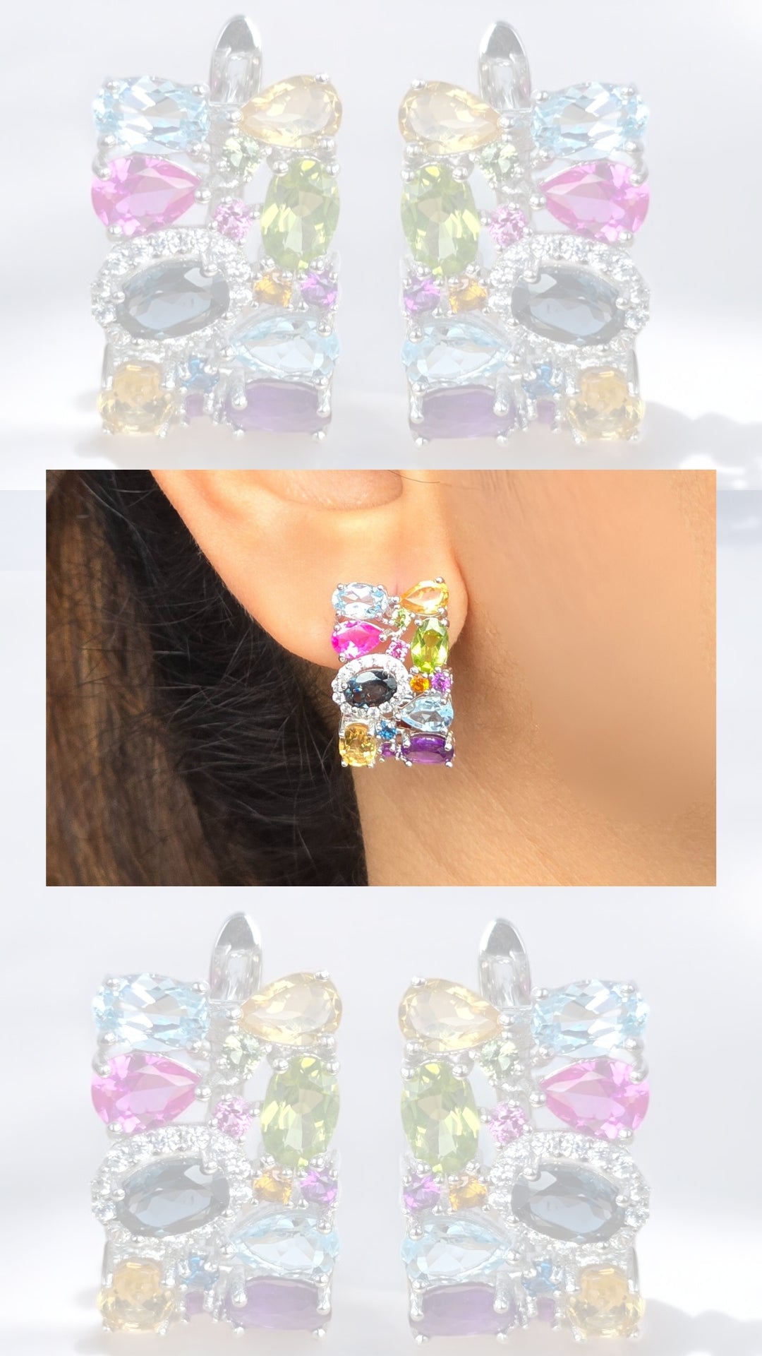 FEARLESS – CITRINE, AMETHYST, LONDON BLUE TOPAZ, PERIDOT, AND SKY BLUE TOPAZ GEMSTONE EARRINGS IN 925 STERLING SILVER