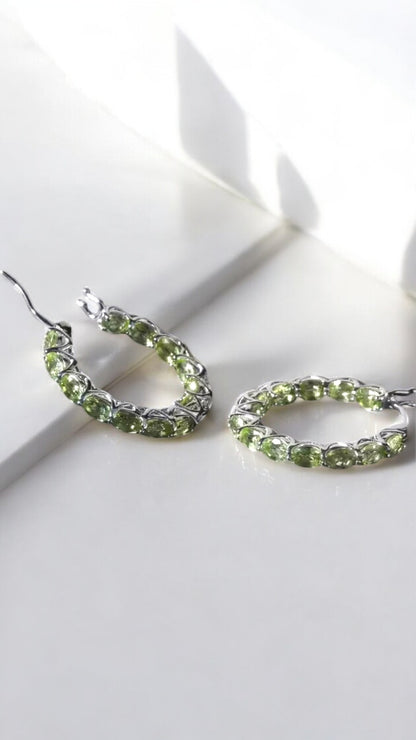 LONDONER - NATURAL PERIDOT GEMSTONE HOOP EARRING IN 925 STERLING SILVER