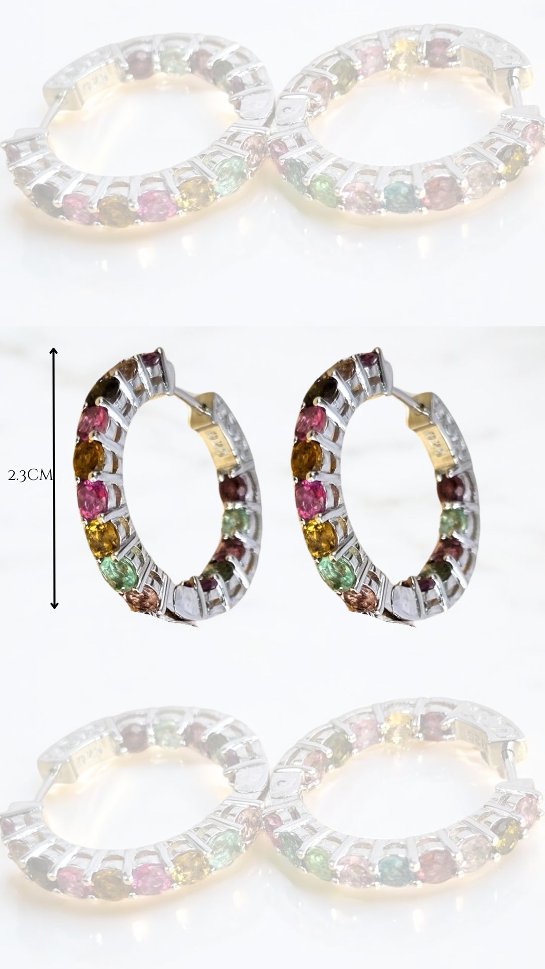 INNERPEACE – MULTICOLOURED TOURMALINE HOOP EARRINGS IN 925 STERLING SILVER