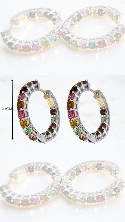 INNERPEACE – MULTICOLOURED TOURMALINE HOOP EARRINGS IN 925 STERLING SILVER