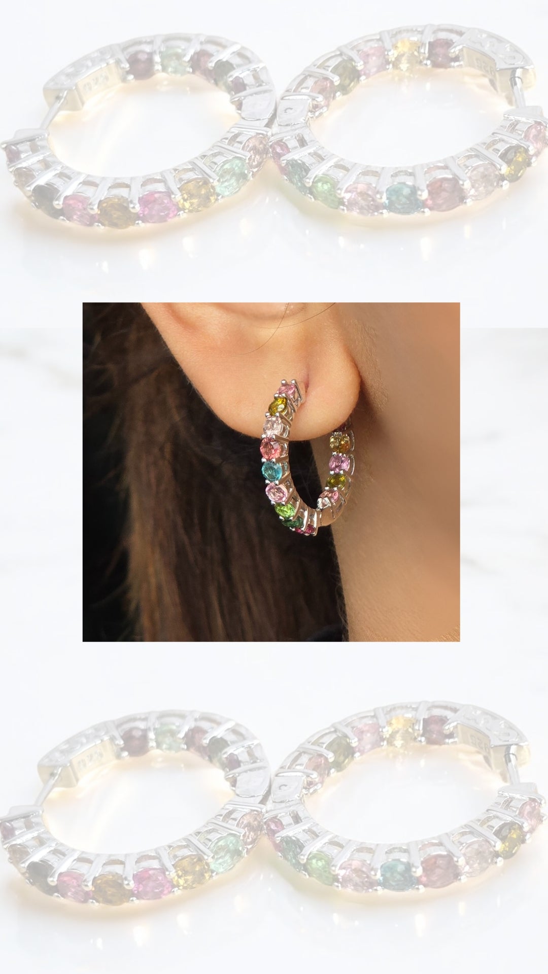 INNERPEACE – MULTICOLOURED TOURMALINE HOOP EARRINGS IN 925 STERLING SILVER