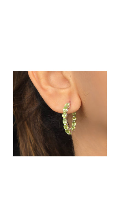 LONDONER - NATURAL PERIDOT GEMSTONE HOOP EARRING IN 925 STERLING SILVER