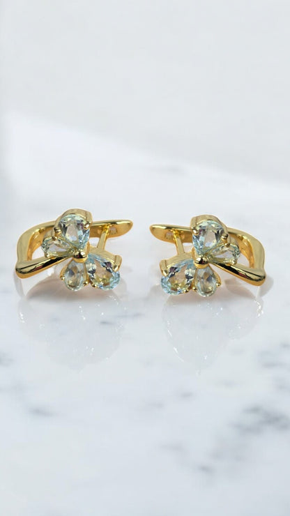 TARA – SKY BLUE TOPAZ GEMSTONE CLUSTER BUTTERFLY EARRINGS IN 925 STERLING SILVER