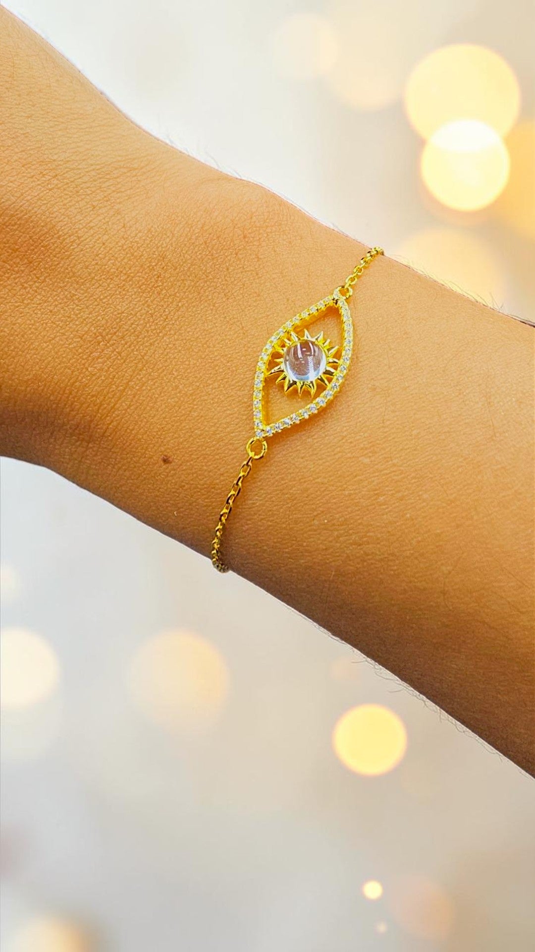 Evil Eye bracelet - Blue Topaz Gemstone Cabochon Cut