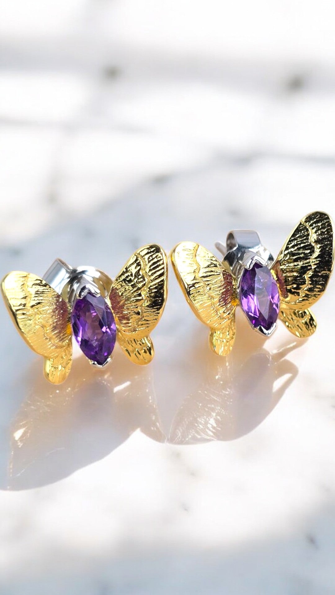 SARAH – NATURAL AMETHYST GEMSTONE BUTTERFLY EARRING IN 925 STERLING SILVER