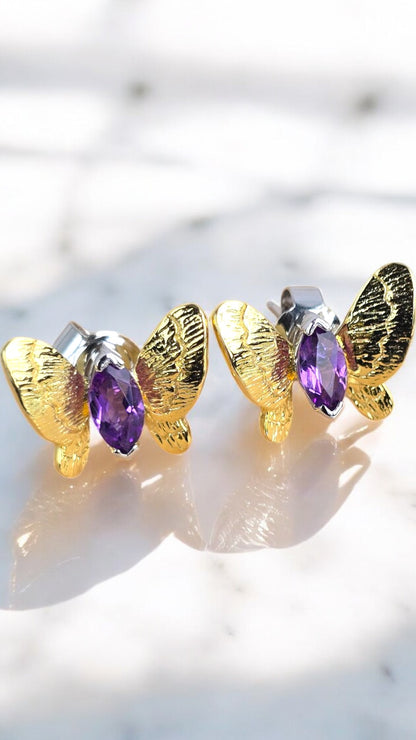 SARAH – NATURAL AMETHYST GEMSTONE BUTTERFLY EARRING IN 925 STERLING SILVER