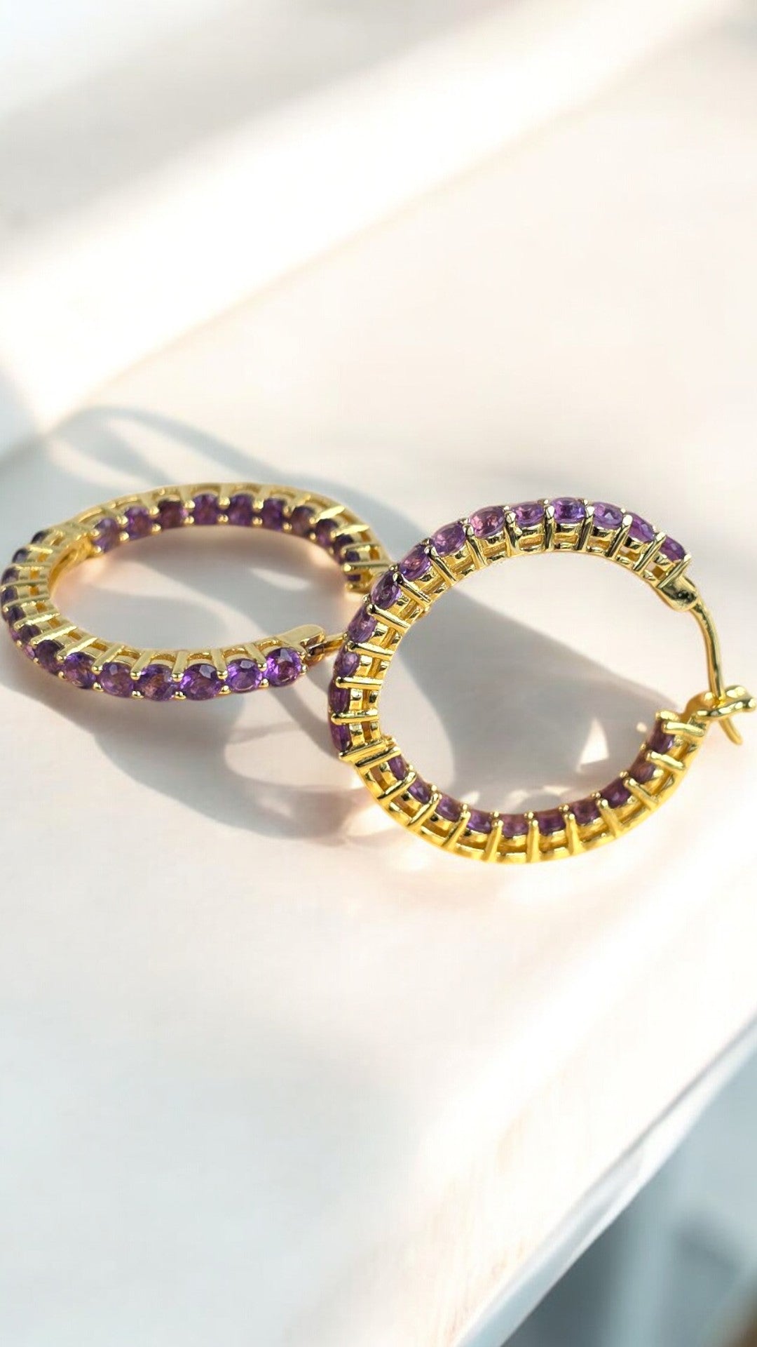 CELESTE– NATURAL AMETHYST HOOP EARRINGS IN 925 STERLING SILVER