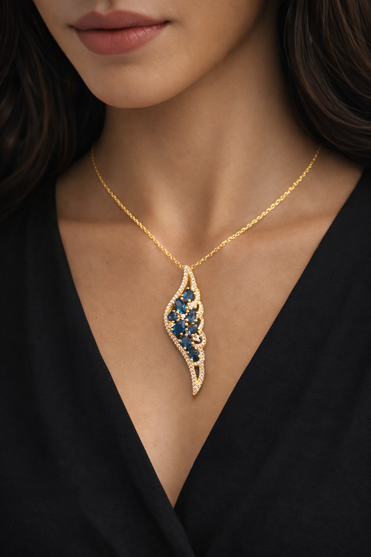 ZARA - NATURAL LONDON BLUE TOPAZ GEMSTONE NECKLACE IN 925 STERLING SILVER