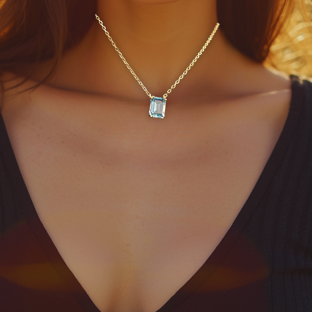 KORA - NATURAL LARGE BLUE TOPAZ GEMSTONE NECKLACE IN 925 STERLING SILVER