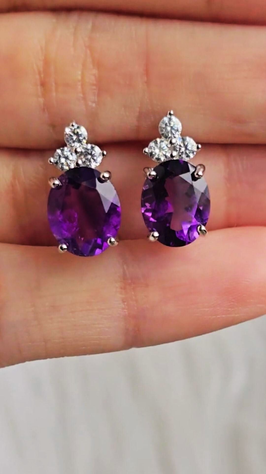 Empress - Natural Amethyst Earrings 925 Sterling Silver Plated in Rhodium